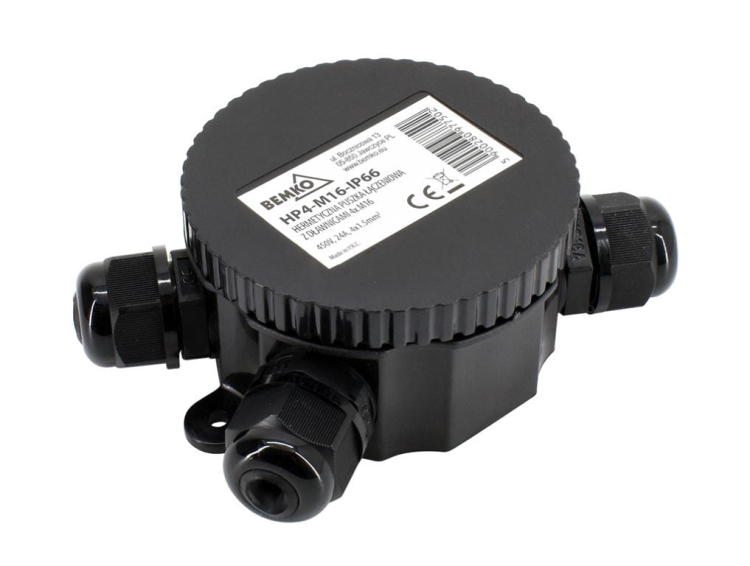 Uniwersalna hermetyczna okrągła zakręcana puszka łączeniowa z dławicami x4 IP66