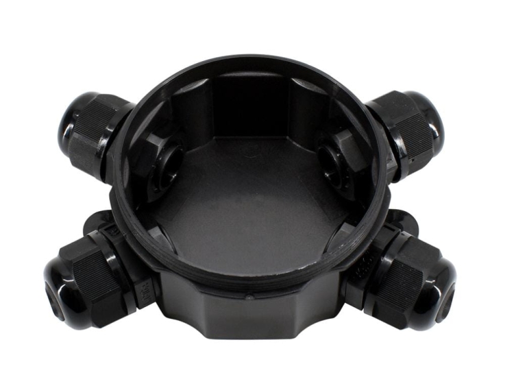 Uniwersalna hermetyczna okrągła zakręcana puszka łączeniowa z dławicami x4 IP66 2