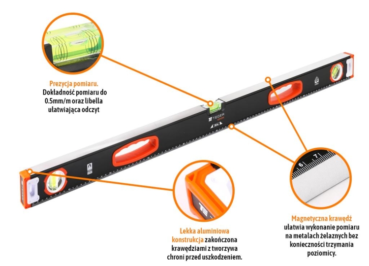 Poziomica aluminiowa/magnetyczna 100 cm Extreme TEGER 2