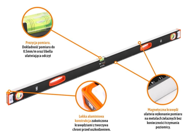 Poziomica aluminiowa/magnetyczna 150 cm Extreme TEGER 2