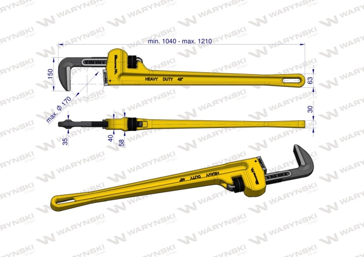 Klucz do rur typ amerykański 48" wzmocniony szczęki CrMo max średnica 170 mm Waryński 3