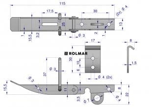 Spinacz zaczep zamek burty uniwersalny 115 mm x 17 mm ze skoblem klamra z drutu fi-5mm 2