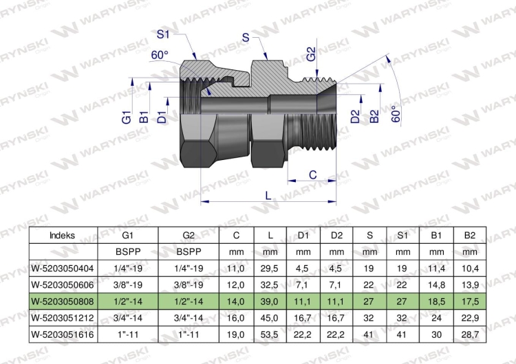 Złączka hydrauliczna calowa AB 1/2" BSP (XKOR) Waryński 4