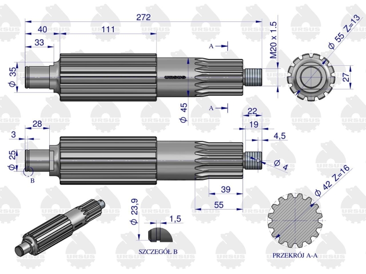 Wałek koła atakującego n. typ C-360 ORYGINAŁ URSUS 2