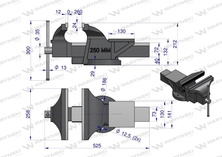 Imadło ślusarskie ciężkie z żeliwa sferoidalnego stałe 250 mm Waryński 3