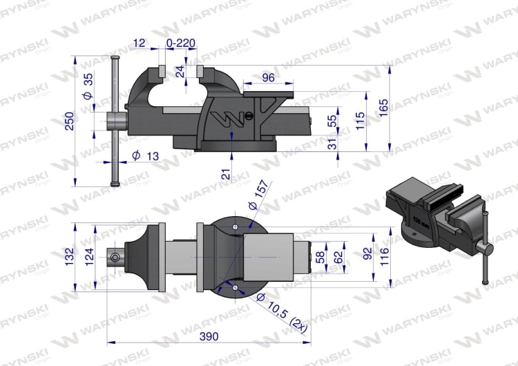 Imadło ślusarskie ciężkie z żeliwa sferoidalnego stałe 125 mm Waryński 3