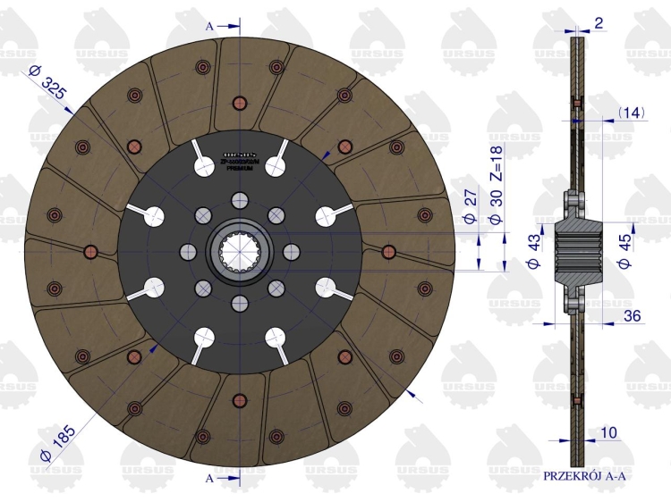 Tarcza sprzęgła fi 325 pias.18 frezów C-385 PREMIUM ORYGINAŁ URSUS 3