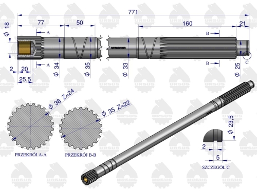 Wałek przekaźnika mocy z tuleją C-360 ORYGINAŁ URSUS 2