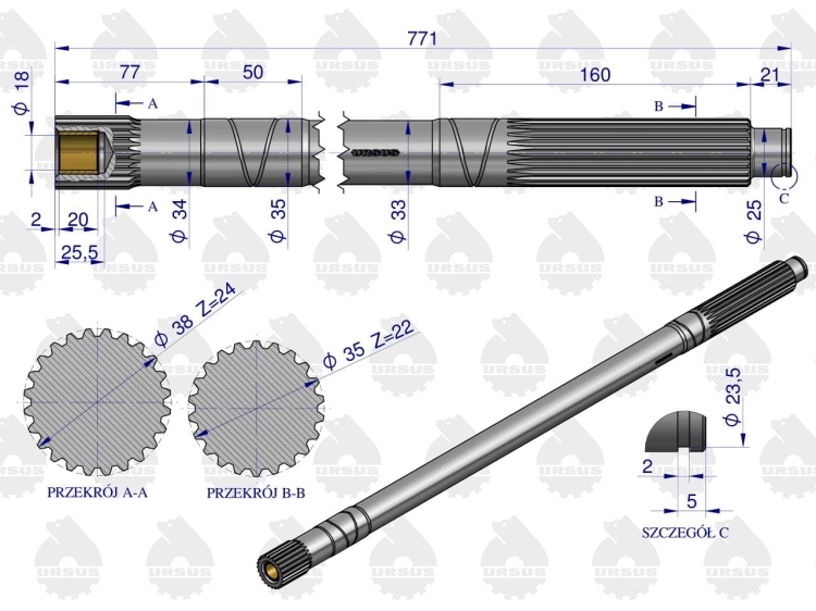 Wałek przekaźnika mocy z tuleją C-360 ORYGINAŁ URSUS 2