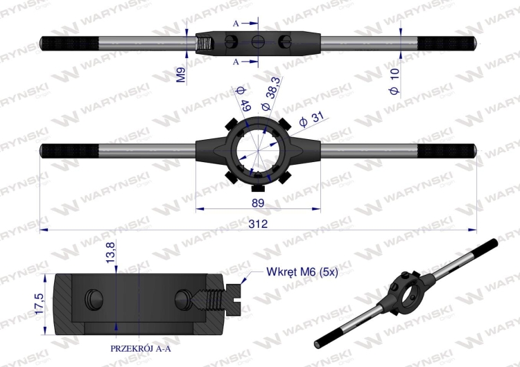 Oprawka 38x14 do narzynek ręcznych  M12-M14 Waryński 3