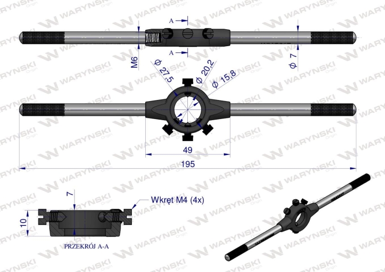 Oprawka 20x7 do narzynek ręcznych  M4.5-M6 Waryński 3