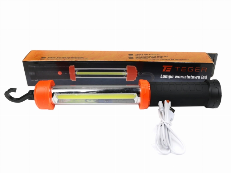 Latarka warsztatowa LED COB 600 lm ładowana kablem 1,5m USB Teger  3