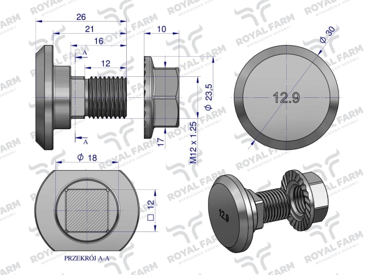 Śruba nożyka kpl. M12x26 zastosowanie Fella ROYAL FARM 426887 2