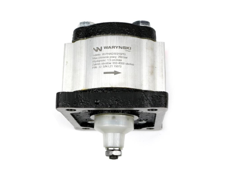 Pompa hydrauliczna zębata 1.5cm3 (grupa 1 - typ europejski) wałek 1:8 przyłącza obustronnie gwinty wewnętrzne 3/8 (obroty prawe) max.260 bar Waryński 3