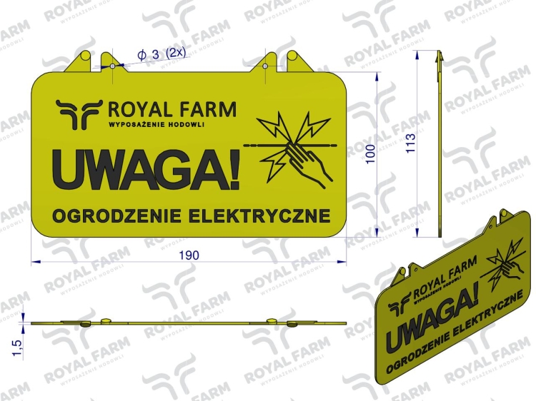 Tabliczka informacyjna UWAGA OGRODZENIE ELEKTRYCZNE Royal Farm 2