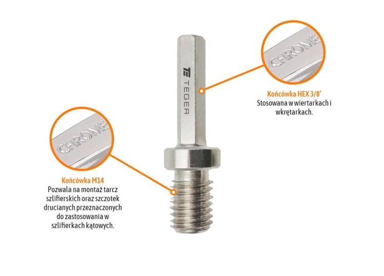 Adapter do wkrętarki i wiertarki M14 HEX 3/8" TEGER 2