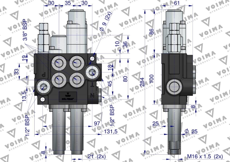 Rozdzielacz hydrauliczny 2-sekcyjny 40L (1-sekcja pływająca) sterowany na linkę VOIMA 4