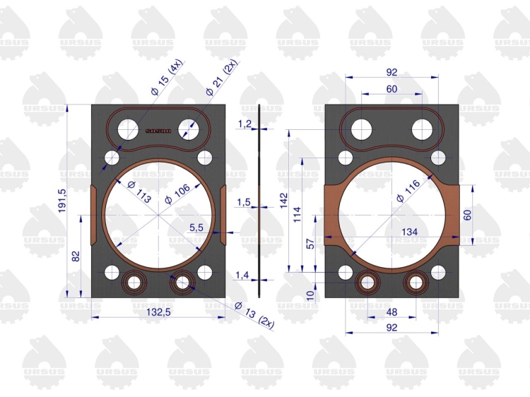 Uszczelka głowicy okuta miedzią z silikonem 46505130 C-360 ORYGINAŁ URSUS 2
