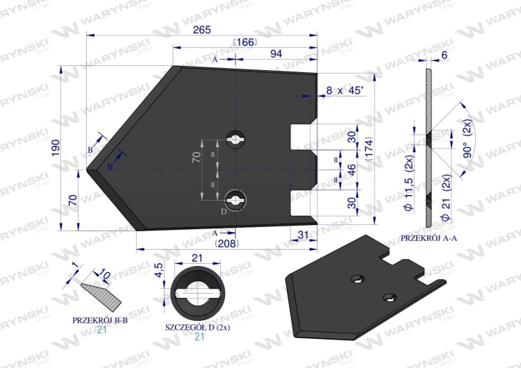 Lemiesz listwowy prawy szerokość wyorywania 620mm zastosowanie Grimme Waryński 2