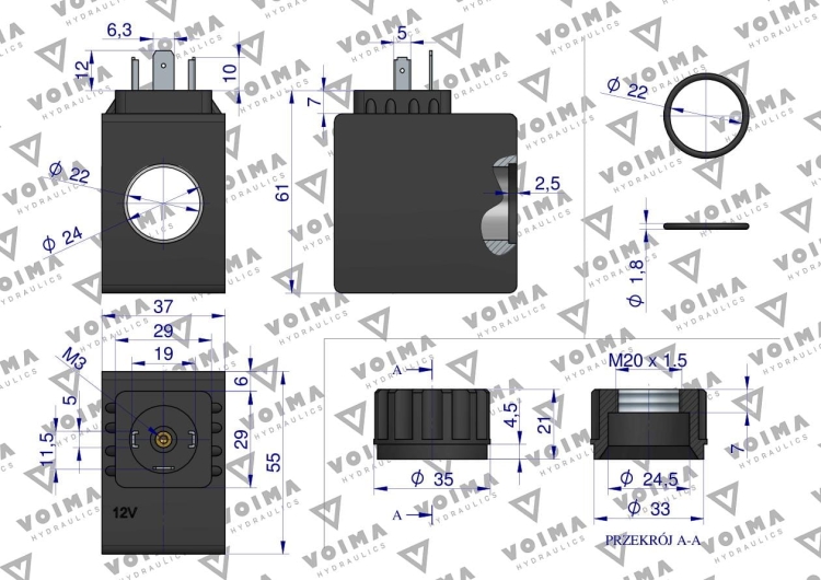 Cewka do rozdzielacza hydraulicznego 80L 12V VOIMA 2