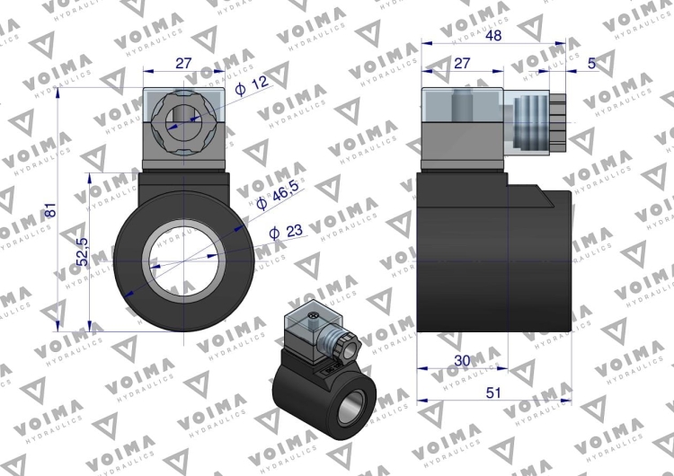 Cewka do rozdzielacza (elektrozawór CETOP 3 NG6) 50L 12V VOIMA