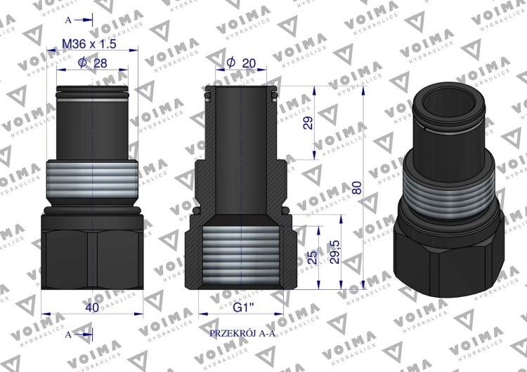 Tuleja ciśnieniowa łącząca rozdzielacze hydrauliczne 120L VOIMA 2