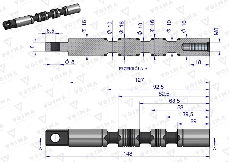 Suwak - do sekcji zwykłej (standardowej) rozdzielaczy hydraulicznych 40L VOIMA 2