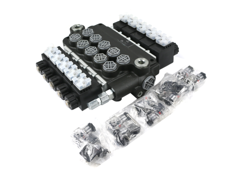 Rozdzielacz hydrauliczny 5-sekcyjny sterowany elektrycznie 12V 80L VOIMA  2
