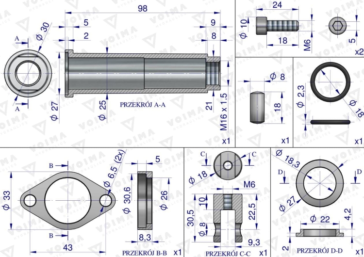 Zestaw (kit) do rozdzielacza hydraulicznego 80L - mocowanie linki VOIMA 2