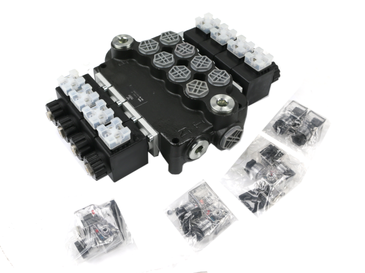 Rozdzielacz hydrauliczny 4-sekcyjny sterowany elektrycznie 12V 80L VOIMA 2