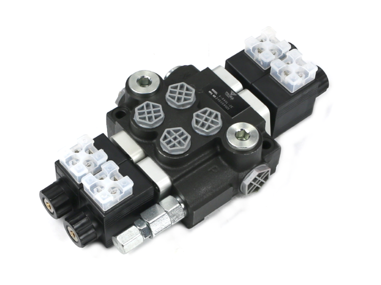 Rozdzielacz hydrauliczny 2-sekcyjny sterowany elektrycznie 12V 40L VOIMA 2