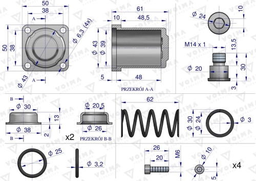 Kołpak rozdzielacza hydraulicznego dolny kompletny 120L VOIMA 2