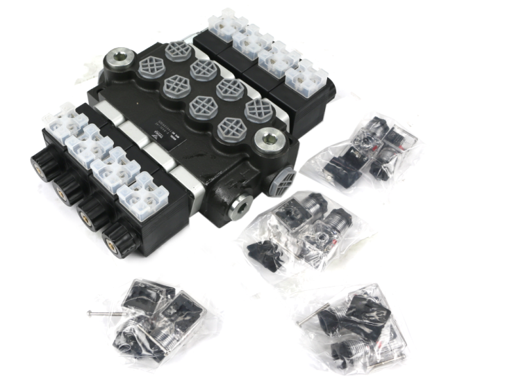 Rozdzielacz hydrauliczny 4-sekcyjny sterowany elektrycznie 12V 40L VOIMA 2