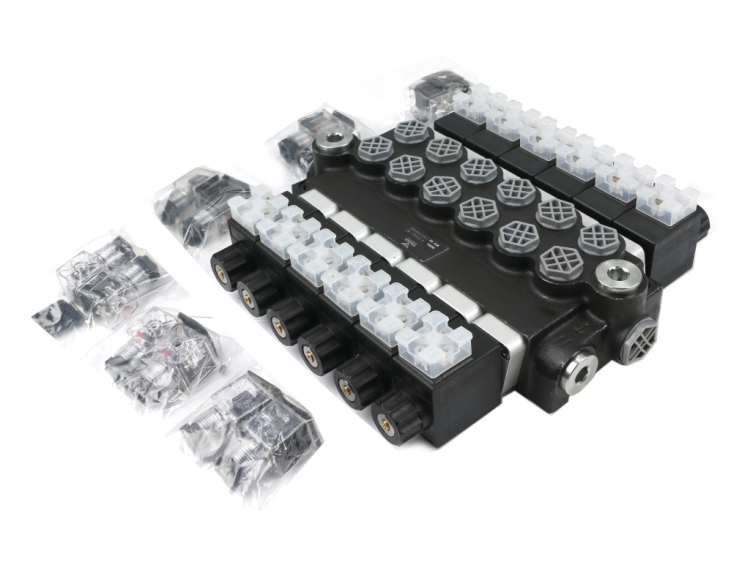 Rozdzielacz hydrauliczny 6-sekcyjny sterowany elektrycznie 12V 40L VOIMA