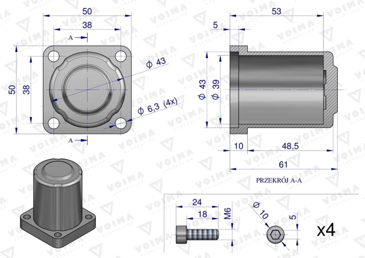 Kołpak rozdzielacza hydraulicznego dolny 120L VOIMA 2