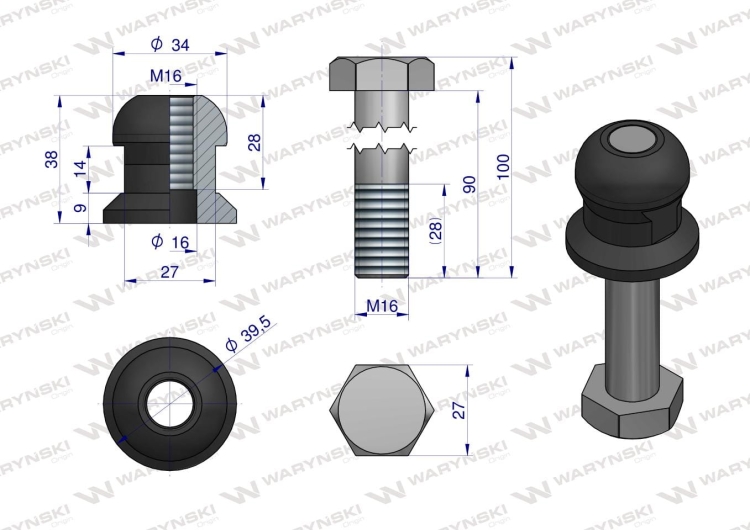 Kula ustalająca KPL. M16x90 zastosowanie Kverneland Waryński  2