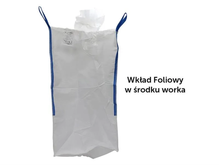 Worek BIG BAG 1000kg z wkładem foliowym 95 x 95 x 165. 4 uchwyty Lej zasypowy / Dół zamknięty Tasiemka TEGER