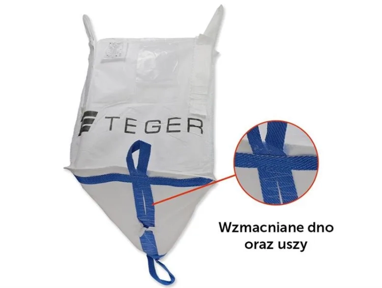Worek BIG BAG 1500kg wzmocniony 90 x 90 x 90 4 uchwyty+ 2 wzmocnione doszyte do dna Góra otwarta/ Dół zamknięty TEGER 2