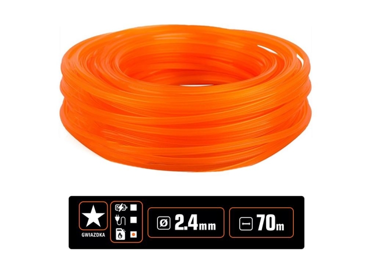 Żyłka tnąca do podkaszarek / Gwiazdka / 2.4 mm / 70 m / TEGER 2