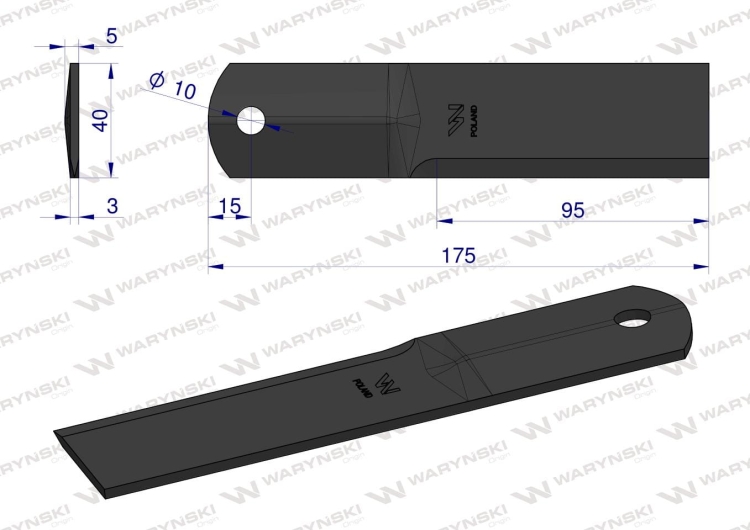 Nóż stały rozdrabniacz słomy sieczkarnia BIZON SUPER Płock Wągrowiec zastosowanie R6 5110700170 fi-10 WARYŃSKI 2