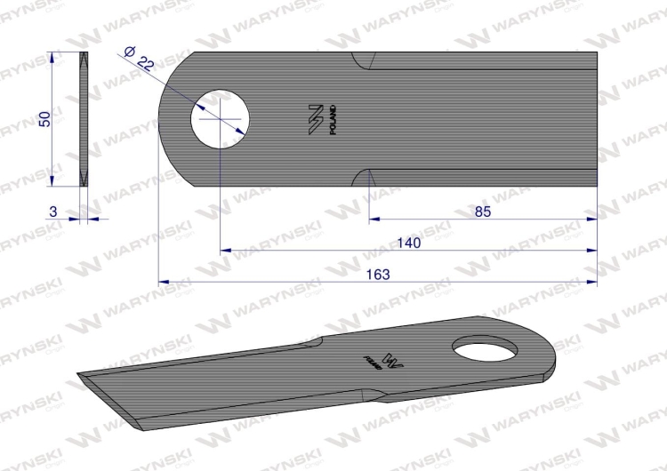 Nóż obrotowy rozdrabniacz słomy sieczkarnia Bizon DYMINY/ŻUKOWO fi-22 WARYŃSKI 2