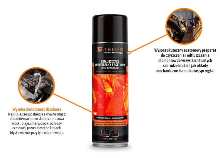 Odtłuszczacz uniwersalny z acetonem - szybko odparowujący 500ml Teger 2