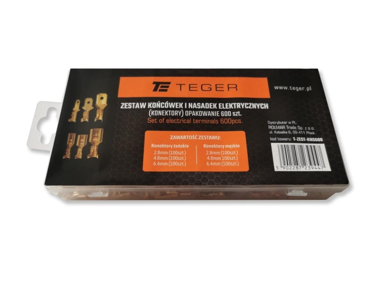 Konektory zestaw końcówek i nasadek elektrycznych 600szt TEGER