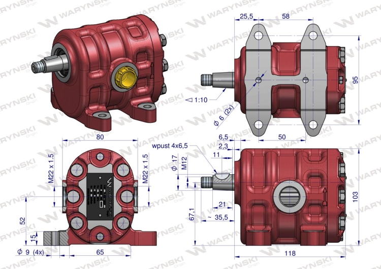 Pompa hydrauliczna PZ18AT podnośnika wzmocniona 24 l/min C-330 WARYŃSKI 2
