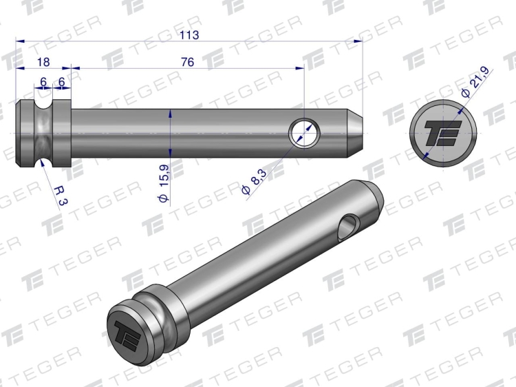 Sworzeń łącznika górnego 15.9x76x113 TEGER 3