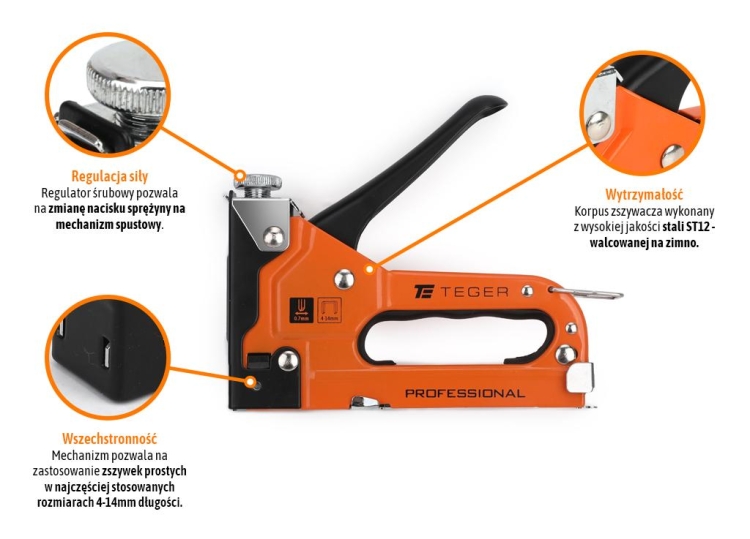 Zszywacz tapicerski PROFESSIONAL (typ J/53) / 4-14mm TEGER 3