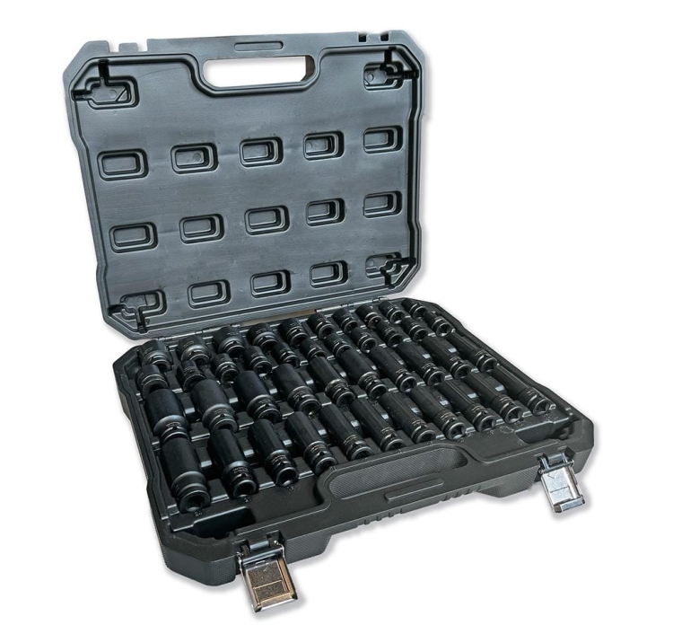 Zestaw nasadek udarowych 1/2 metrycznych i calowych standard i przedłużonych ze stali CrMo 42 el. Waryński 2