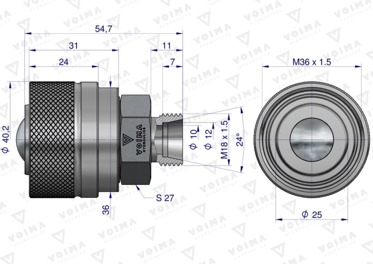 Zawór wtyczka ZSR6160102 (pasuje do Bizon) M18x1,5 skręcane VOIMA 2