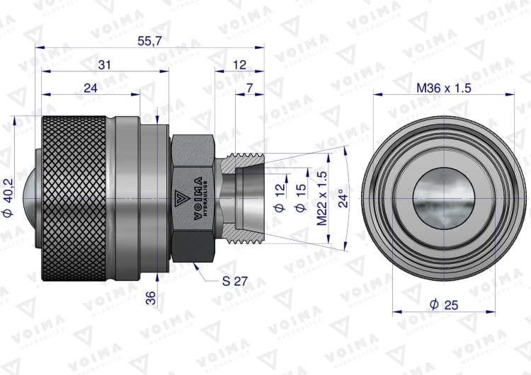 Zawór wtyczka ZSR (50490030) M22x1,5 skręcane VOIMA 2