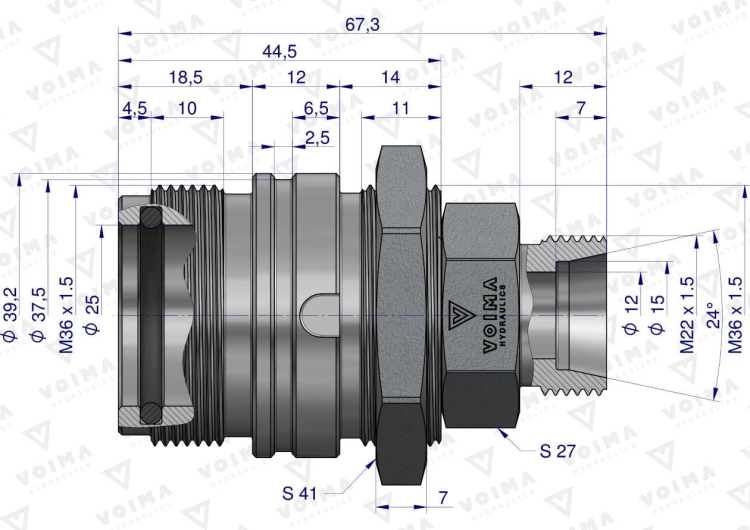 Zawór gniazdo ZSR (50490020) M22x1.5 skręcane VOIMA 2